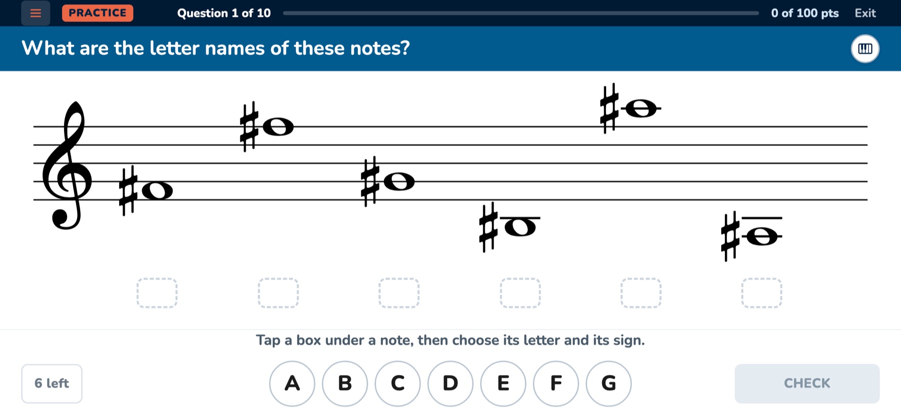 A question on the staff: name the notes
